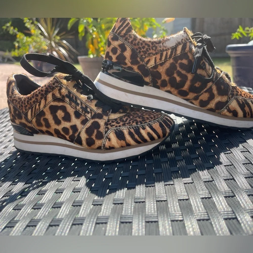 Michael Kors women’s sneakers, faux animal print, leather upper